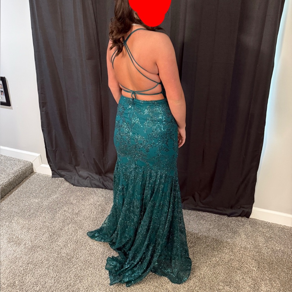 Windsor Green Ruffled Tiered Sleeveless Gown